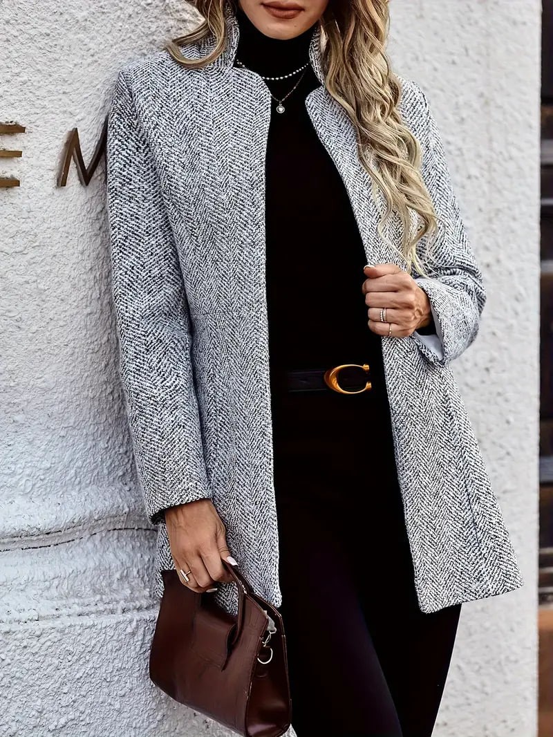 Front Textured Blazer, Elegant Long Sleeve Blazer For Office & Work, Women's Clothing