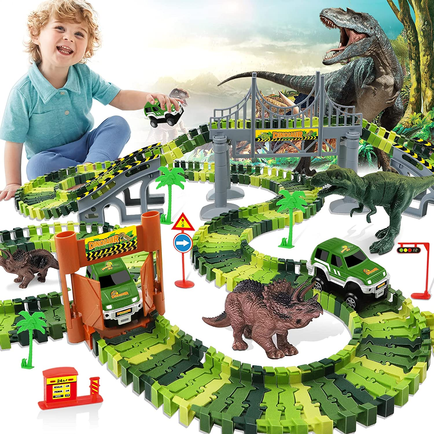 Dinosaur Toys for 3 4 5 6 7 8+ Year Old Boys Girls Kids,Dinosaur Tracks Race Car