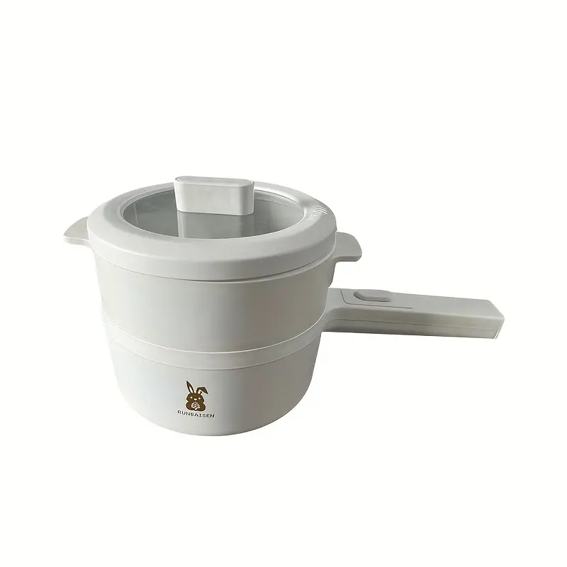 US Plug 2L Electric Cooker, Long Handle Cooker With Steamer, Multi-Function Steamer, Electric Hot Pot, Frying Pan, Multi-Function Frying Pan, Student Dormitory Cooking Pan, Non Stick Pan, Frying Pan, 